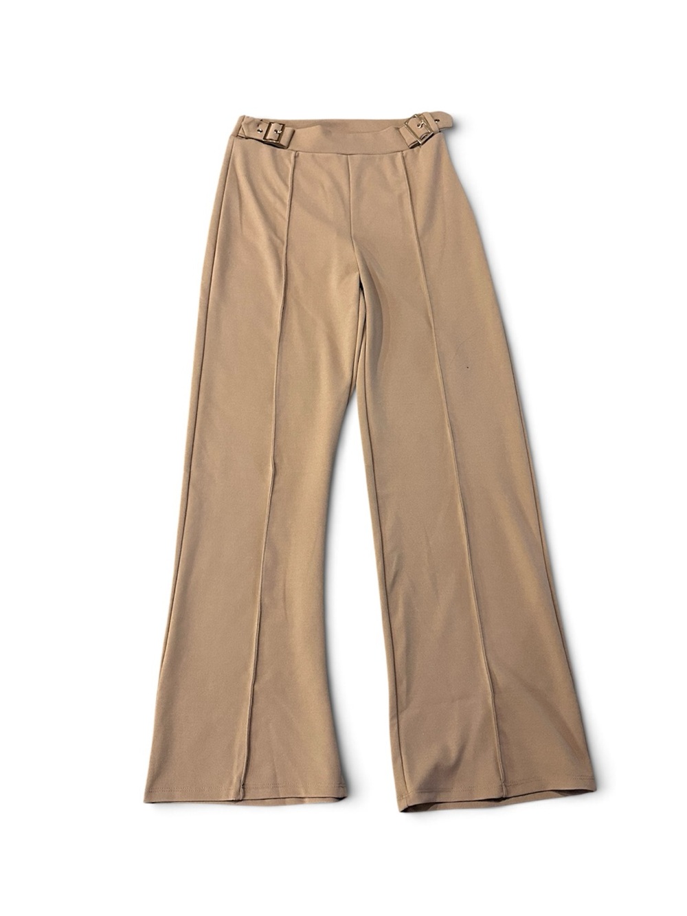 Fashion Nova Wide-Leg High-Rise Pants with Side Buckles in Tan